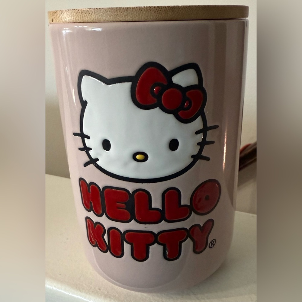 Hello Kitty Pink Canister with Wood Lid
